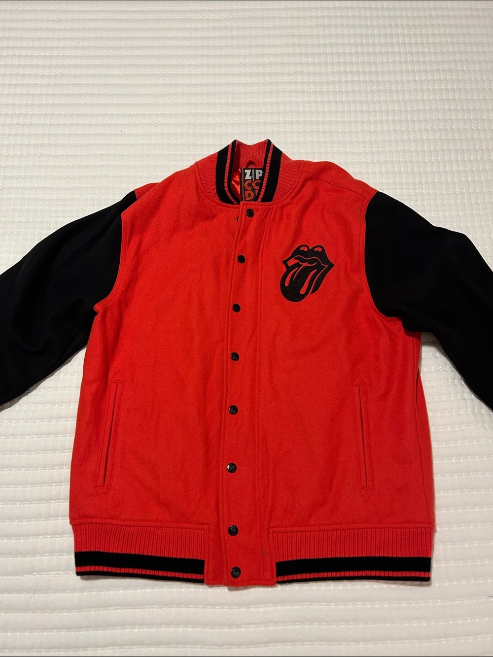 Red & Black Varsity Jacket with Iconic Tongue Emblem
